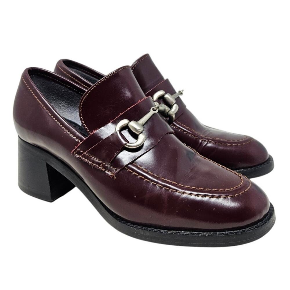 Vintage 90s Express 6.5 Burgundy Ox Blood Horsebit Chunky Heel Loafer Whimsygoth